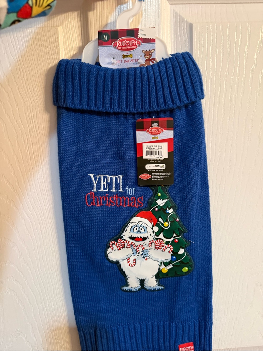 Rudolph Blue 'Yeti for Christmas' Holiday Knit Dog Sweater